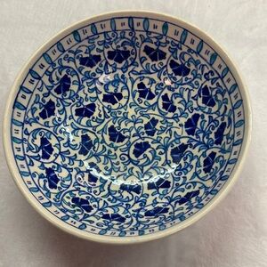 Blue & Creamy White Bowl Handpainted in Kutahya, Turkey 6”